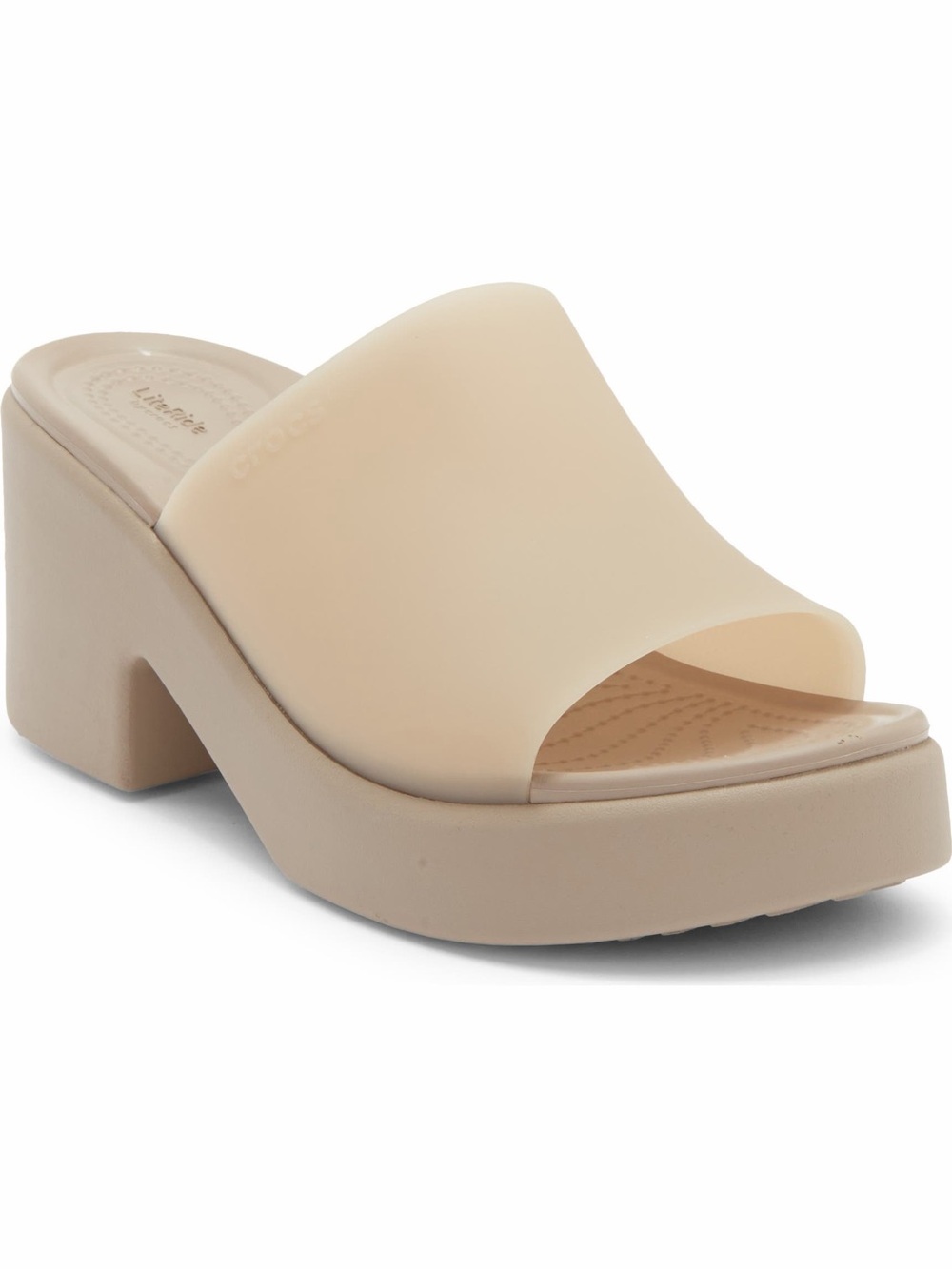 NWT CROCS Brooklyn Platform Slide Sandals Size 10 Taupe Chunky Heel Minimalist